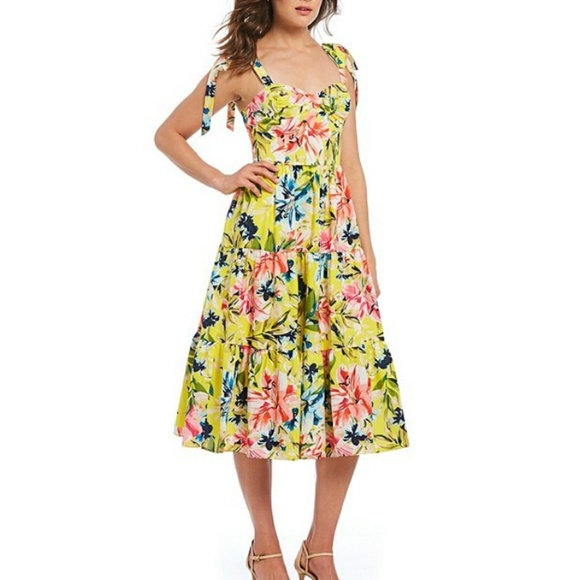 Eliza J Dresses & Skirts - Eliza J Bow Tie Strap Floral Tiered Dress